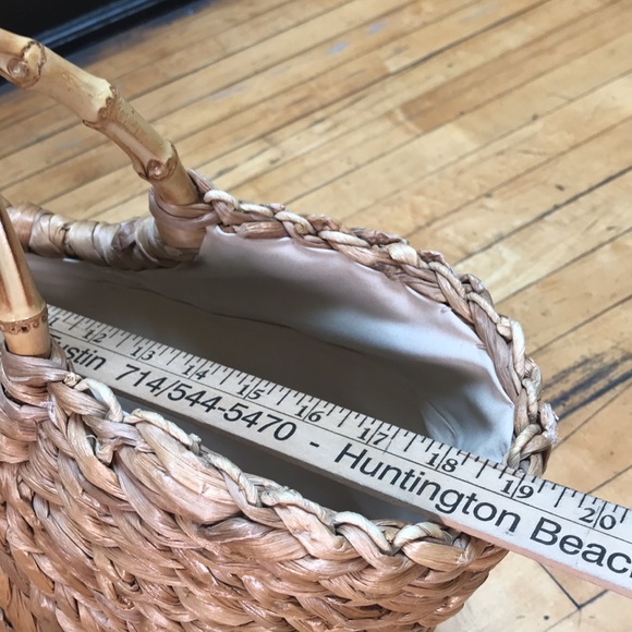 Large Wicker purse with rattan ring handles and cotton lining - Picture 7 of 8